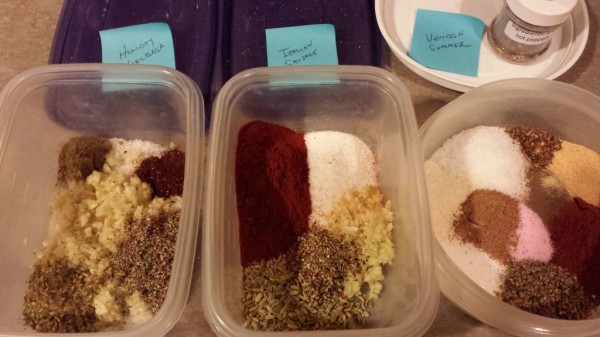 Spice mixes for various sausages.