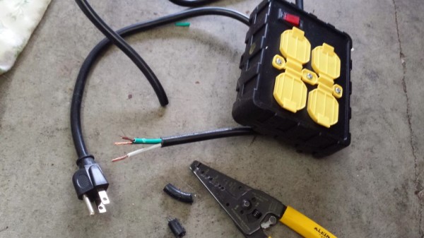 4-gang electric box with cord, bought as one usit from Lowes and modified.