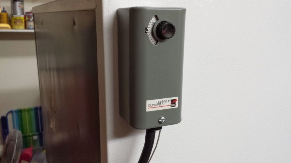 Temperature controller to turn the fridge on and off keeping temperature consistent.