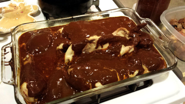 First step, add pablano over seared chicken, then bake.