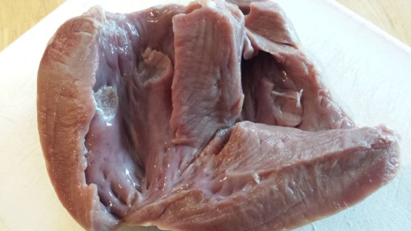 After cleaning the heart, and cutting open to clean out, you'll see that it's a beautiful piece of meat.