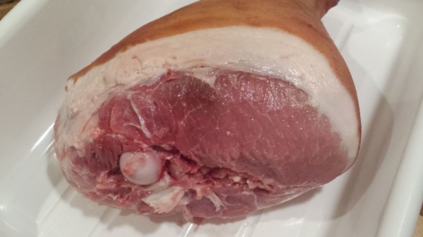 Cleaned ham ready for spice and cure.